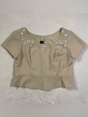 Passion brand Beige Embellished Neckline Top size L
